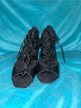Vampy Lace-Up Black Open-Toe DANCE Heels